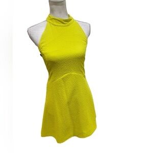 Backstage lined halter mini dress in textured stretch chartreuse fabric size xs